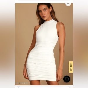 LULUS Modern Movement White Mesh Ruched Mock Neck Mini Dress, Perfect for Grad!